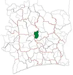 Location in Ivory Coast. Béoumi Department has retained the same boundaries since its creation in 1988.