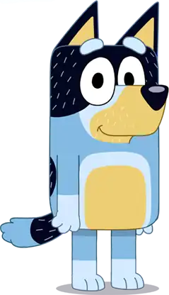 An anthropomorphic cartoon dog with mostly blueish grey fur with a dark blue fur pattern on his head that resembles a bandit's mask. Silver hairs can be seen all over the dark blue areas of his fur as well as on his face around his mouth similar to facial hair, indicating middle age.