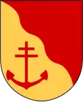 Patriarch's Cross with an anchor in the coat of arms of Barkakra Municipality (Skåne County, Sweden)