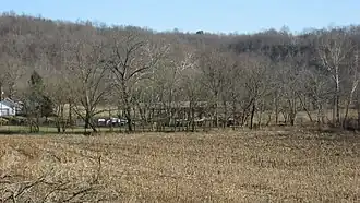 Distant view of the Barkhurst Mill Covered Bridge
