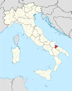 Map highlighting the location of the province of Barletta-Andria-Trani in Italy