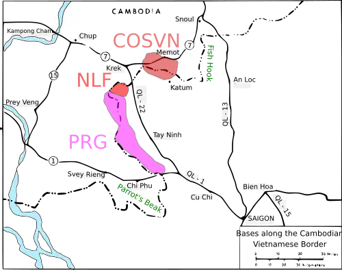 Map showing army bases along the Vietnamese Cambodian border