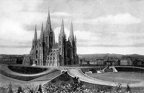 Neo-Gothic design for the National Basilica of the Sacred Heart by Pierre Langerock [fr] (1905)