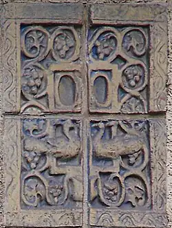 Batchelder tile, detail on chimney of Batchelder house, Pasadena.