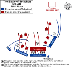 Final phase of the battle, with the success of the Byzantine left and the collapse of the Persian army.