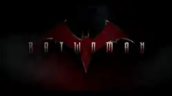 "BATWOMAN" written in a metallic font over a dark background with a red and orange bat symbol in the background.