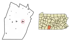 Location of Everett in Bedford County, Pennsylvania.