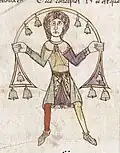 11th century, southern France.[6] Chime bells wrung by clappers. Harley MS 4951, folio 299v.