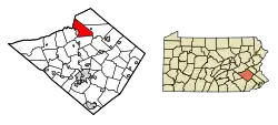 Location of Windsor Township in Berks County, Pennsylvania (left) and of Berks County in Pennsylvania (right)
