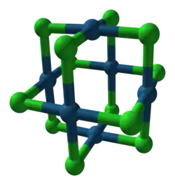 Ball-and-stick model of a Pt6Cl12 molecule in the beta polymorph of platinum(II) chloride