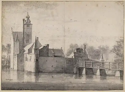 The front of the castle drawn by Roelant Roghman (1647) (Teylers Museum)