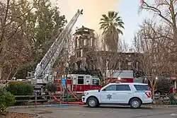 Ruins of Bidwell Mansion after a fire on December 11, 2024