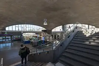 Ticket hall seen from Blackebergsplan stairs, 2016