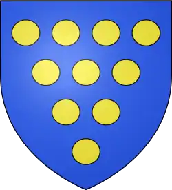 10 bezants (roundels or)—Azure, ten bezants in pile; D'azur à dix besants d'or— Jean IV de Rieux, France