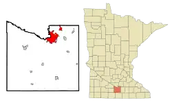 Location of Mankato in Blue Earth County, Minnesota