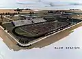 Conceptual drawing of Blum Stadium. Note differences with as-built final product.