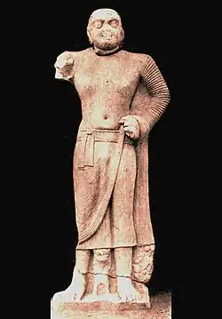 130 CE Kanishka I: Bala Bodhisattva, Sarnath, inscribed "Year 3 of Kanishka" (130 CE).[69]