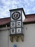Clock tower on the former wine cellar of the co-operative