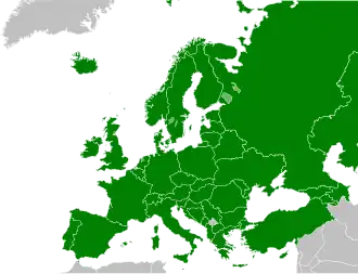 Map of Europe, encompassing the entire Bologna zone