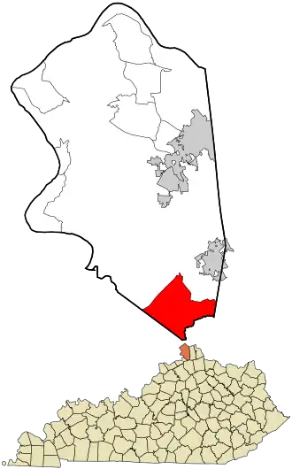 Location within Boone County and the state of Kentucky