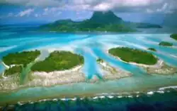 Aerial view of Bora Bora in French Polynesia.