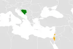 Map indicating locations of Bosnia and Herzegovina and Israel