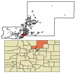 Location of the Town of Erie in Boulder and Weld counties, Colorado.