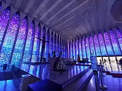Stained glass windows with 12 tonalities of blue, in the Santuário Dom Bosco (John Bosco), a modernist catholic church in Brasília