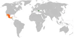 Map indicating locations of Bulgaria and Mexico