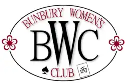 Large black "BWC" letters surrounded by the full name in rose, flowers on the left and right, with a spade and the simplified Chinese character for "west" on the bottom