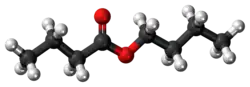 Ball-and-stick model of the butyl butyrate molecule
