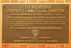 Plaque from the American Society of Civil Engineers in Jefferson Station