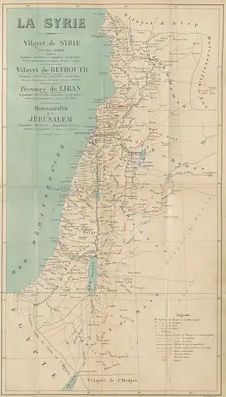 Vital Cuinet's 1896 map of the region of Syria, including the Mount Lebanon Mutasarrifate.