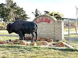 Buffalo statue in park, 3-2025