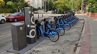 Docked bicycles, made by PBSC, Calle del General Kirkpatrick, Madrid, August 2024