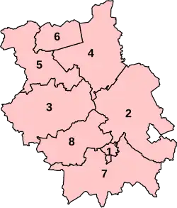Numbered map of the parliamentary constituencies of Cambridgeshire created by the 2023 boundary review and first used at the 2024 UK general election.