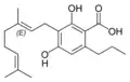 Chemical structure of cannabigerovarinic acid A.