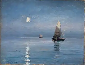 Fishing Cutters in the Moonlit Night, Carl Locher, 1888