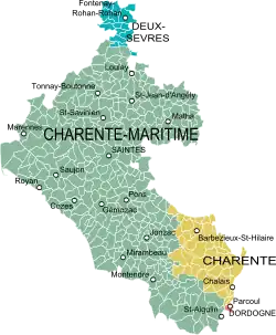 Modern map showing the extent of the historical Saintonge province