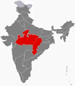 Map showing Central India region consisting of Madhya Pradesh and Chhattisgarh