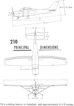 3-view line drawing of the Cessna 210A
