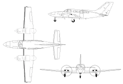 3-view line drawing of the Cessna 401C