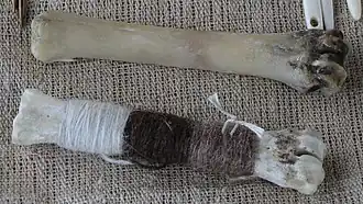 Tapestry bones actually made from cannonbones, replica Gallo-Roman