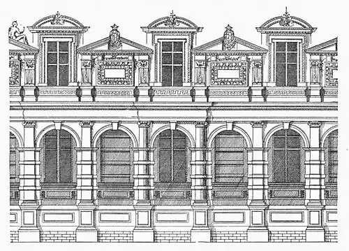 Facade design for garden wing of Tuileries Palace designed by Philibert Delorme