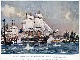 HMS Powerful at the Battle of St Jean D'Acre