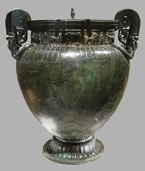 The imported Greek Vix Krater, found in the Vix Grave, France.