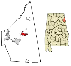 Location of Cedar Bluff in Cherokee County, Alabama.