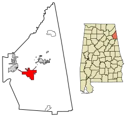 Location of Centre in Cherokee County, Alabama.