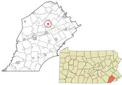 Location of Eagle in Chester County, Pennsylvania (top) and of Chester County in Pennsylvania (below)