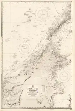 A British chart of the sea in northern Borneo, first issued in 1881 and corrected in 1935